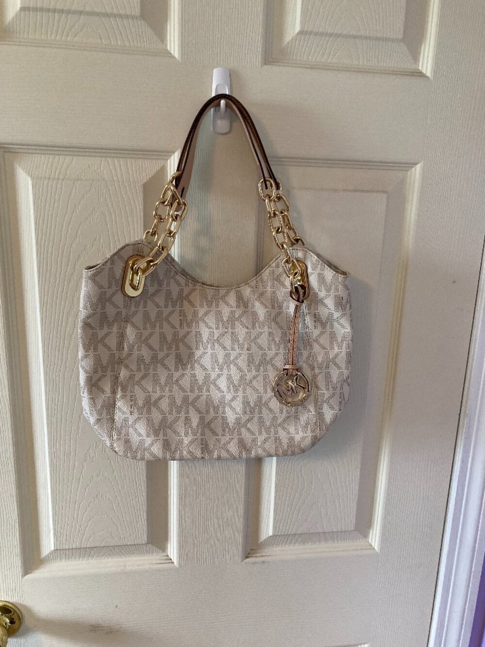 Michael Kors Signature  Logo Hobo Shoulder Bag with Gold Tone Hardware
